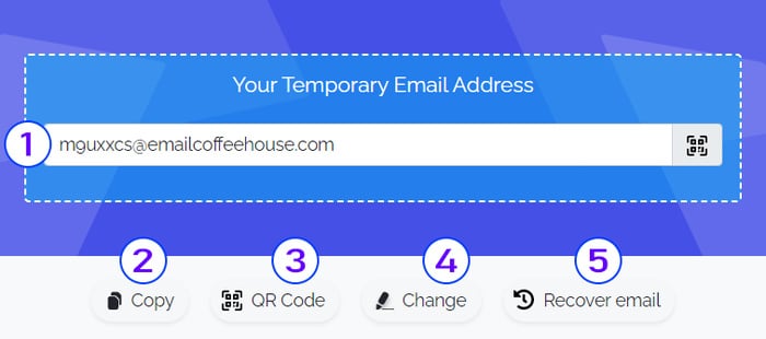 The main interface of a disposable temporary email website