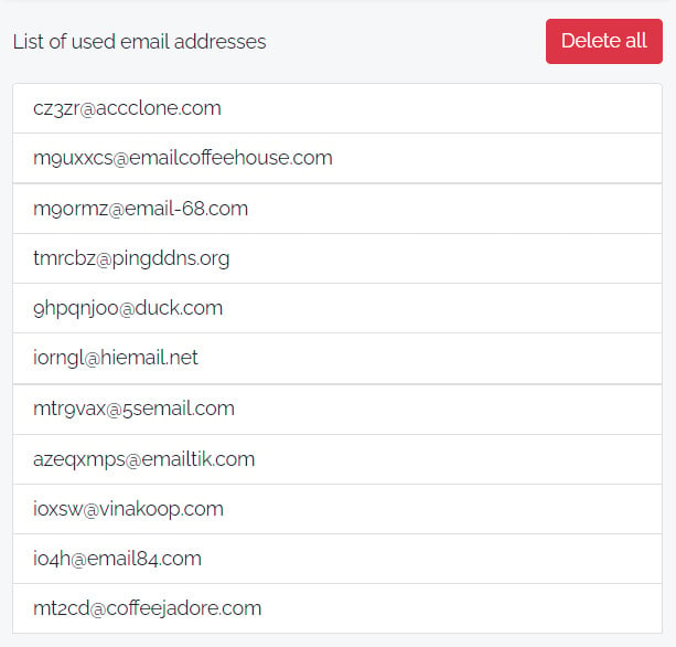 Rever a lista de endereços de e-mail utilizados