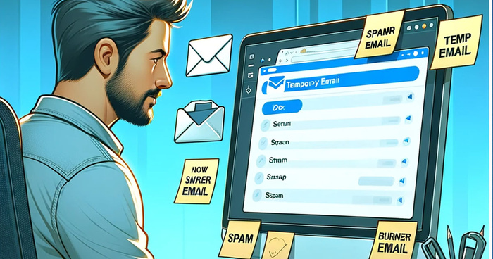 Illustration of a person using a temporary email service to protect their personal information from spam