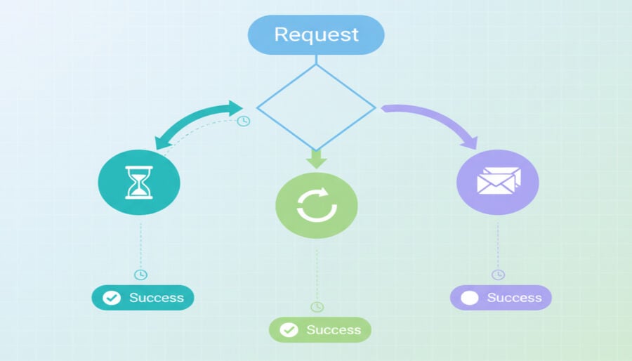 Vector decision tree for OTP troubleshooting paths: wait, single resend, or rotate.