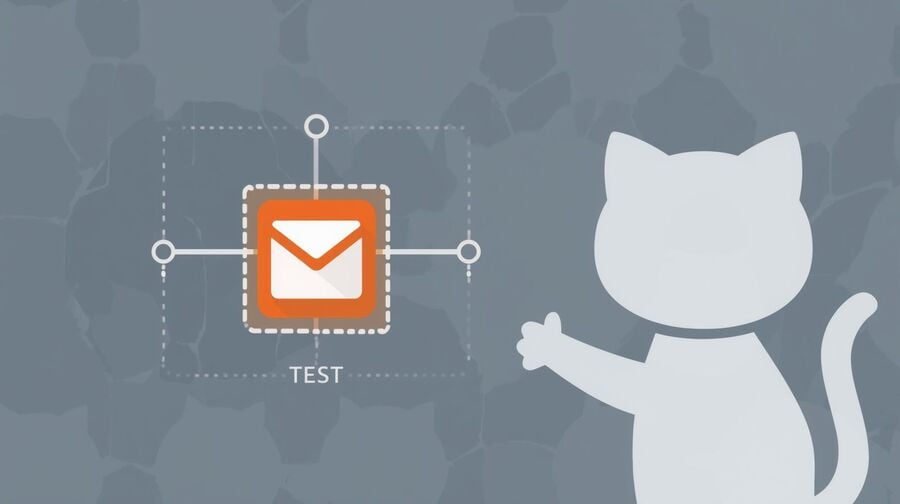 Stylized GitHub Actions workflow diagram with steps for creating a temp email, running tests, and checking verification, emphasising automation and clean email handling.