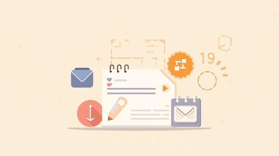 A notes app card contains price, scope, and calendar details, while an inbox icon reminds users to capture essentials within the display window