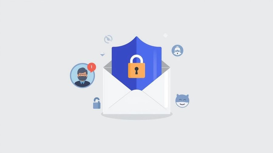 A shield over an inbox with a 24-hour dial, lock for token access, and masked image proxy symbol to imply privacy-first handling.