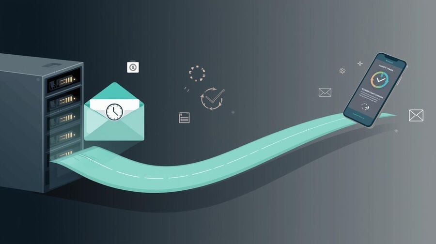 OTP envelope traveling from server to smartphone on fast delivery path