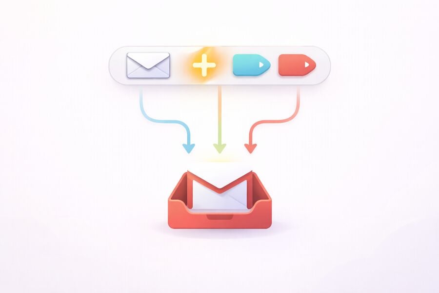 E-mailová adresa s zvýrazneným plusovým symbolom zobrazujúca tri varianty aliasov všetky smerované do jednej doručenej schránky