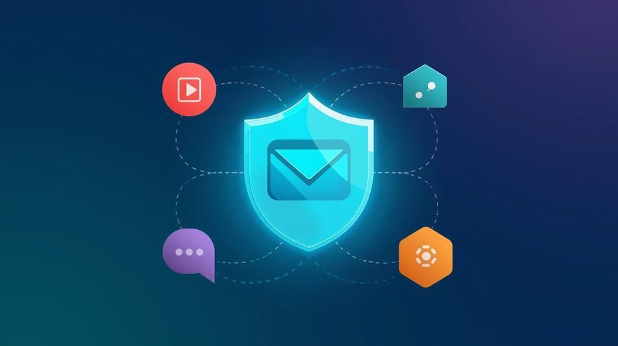 Abstract shield protecting email during social media sign-ups
