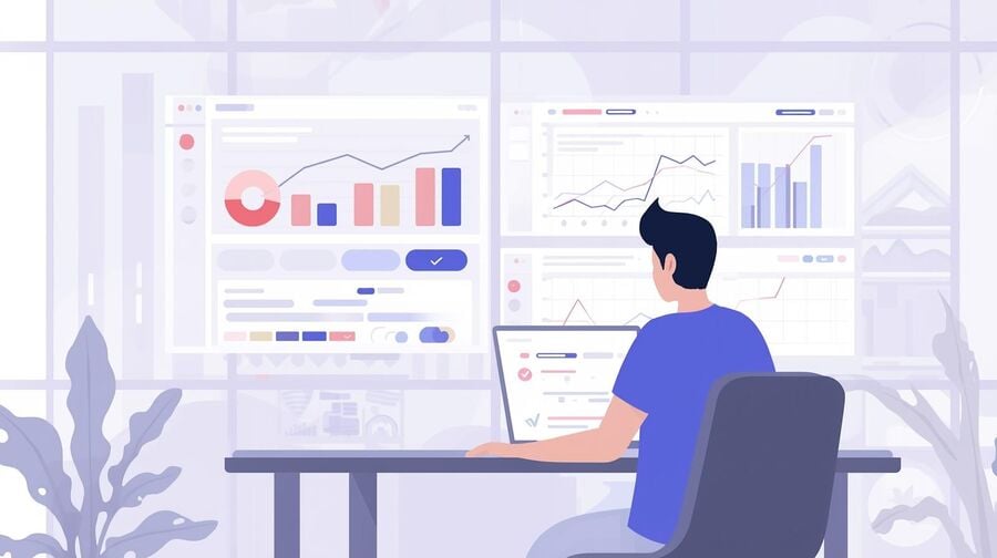 A DevOps lead skimming a dashboard of CI/CD pipelines, with a highlighted section for email tests and green check marks, symbolising clear priorities and reliable disposable email workflows.