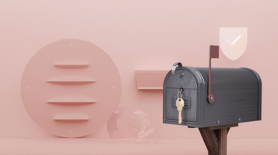 A mailbox with a key symbolizing token‑based reuse, while ephemeral message cards fade gently, suggesting short visibility yet stable address continuity for receipts and resets.